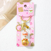 Japanese Cartoon Ceramic Lucky Cat Keychain Alloy Car Keyring Bag Charm Small Gift