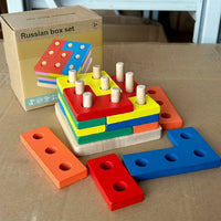Geometric Shape Stacker Puzzle Wooden Blocks for Kids Early Education