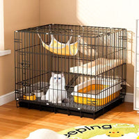Large Foldable Indoor Cat Cage with Double-Layer Cat Bed and Hammock