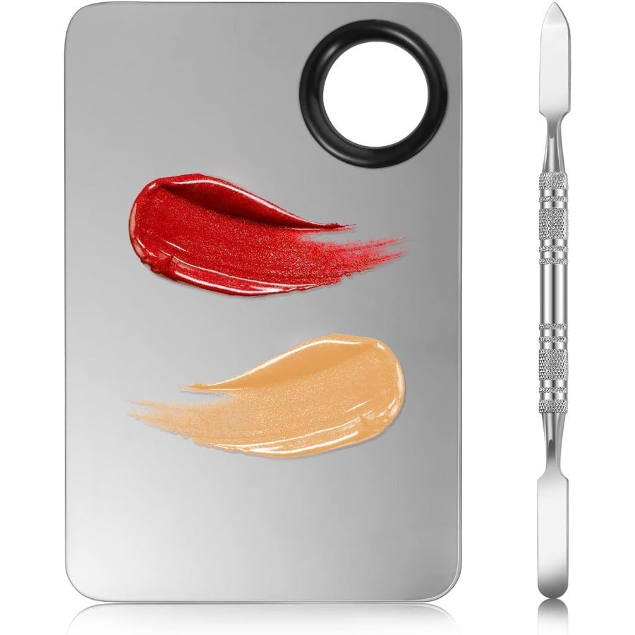 Stainless Steel Makeup Mixing Palette and Spatula Set for Foundation and Cosmetics