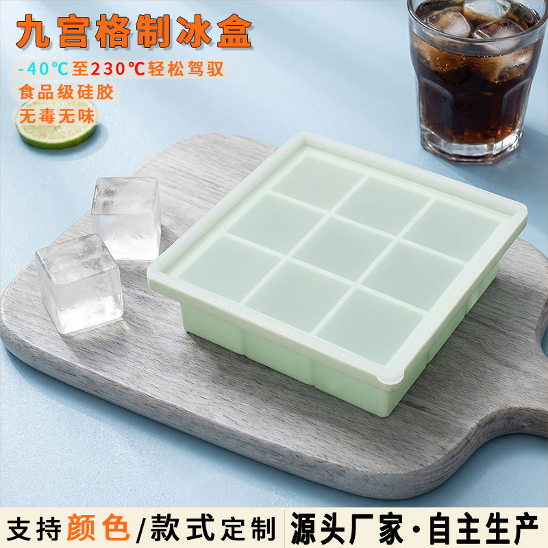 Food Grade Silicone Ice Cube Tray with Lid DIY Ice Block Mold Baby Food Freezer Container Creative Home Ice Grid