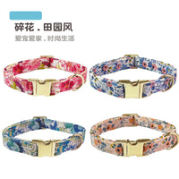 Personalized Engraved Pet Collar with Floral Pattern for Dogs and Cats, Metal Leash Ring