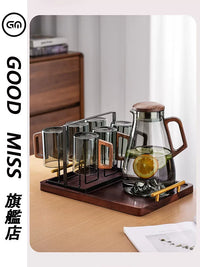 GM Glass Teacup Set with Handle and Tray for Home and Office