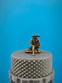 Miniature Brass Smoking Farmer Figurine for Micro Landscape Aquarium Decor