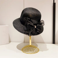 Women's Bowknot Mesh Wide Brim Straw Sun Hat for Beach and Outdoor Protection