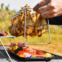 Portable Stainless Steel Folding Multi-functional Leg Rack Set with Drip Pan BBQ Grill Net Roasting Vegetable Tray