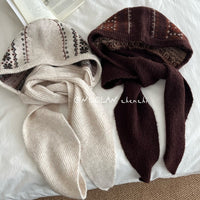 Jacquard Balaclava Hat for Women, Winter Warm Knitted Hood Scarf Combo