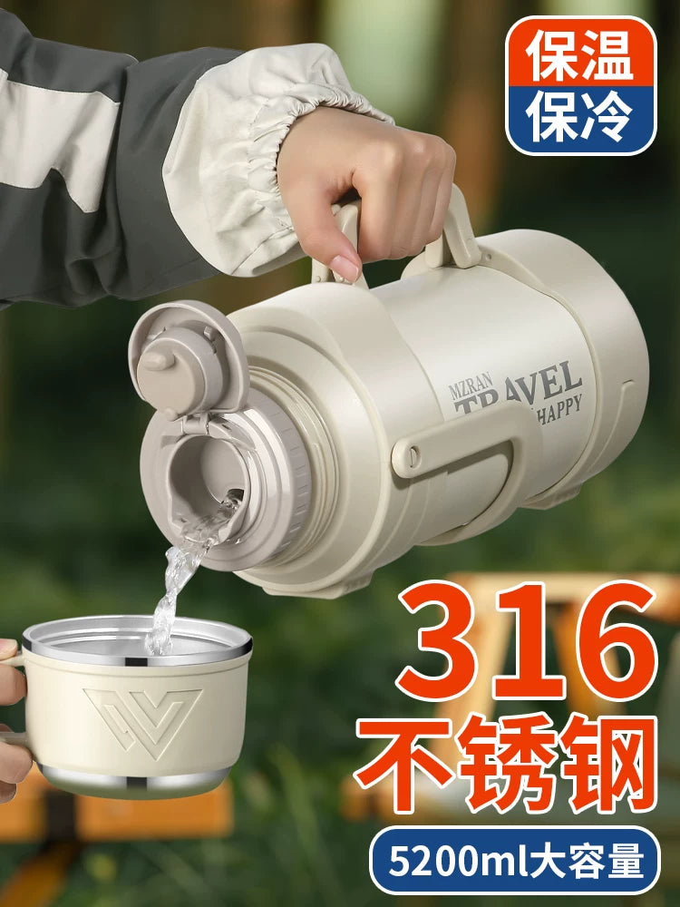 Large Capacity 316 Stainless Steel Vacuum Insulated Water Bottle with Handle for Outdoor and Car Use