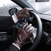 Men's Winter Touchscreen PU Leather Gloves - Windproof, Waterproof, Thermal for Motorcycle Riding & Business