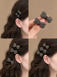 Elegant Rhinestone Bow Hair Clips for Women, Small Side Bangs Hairpins, Fashion Hair Accessories
