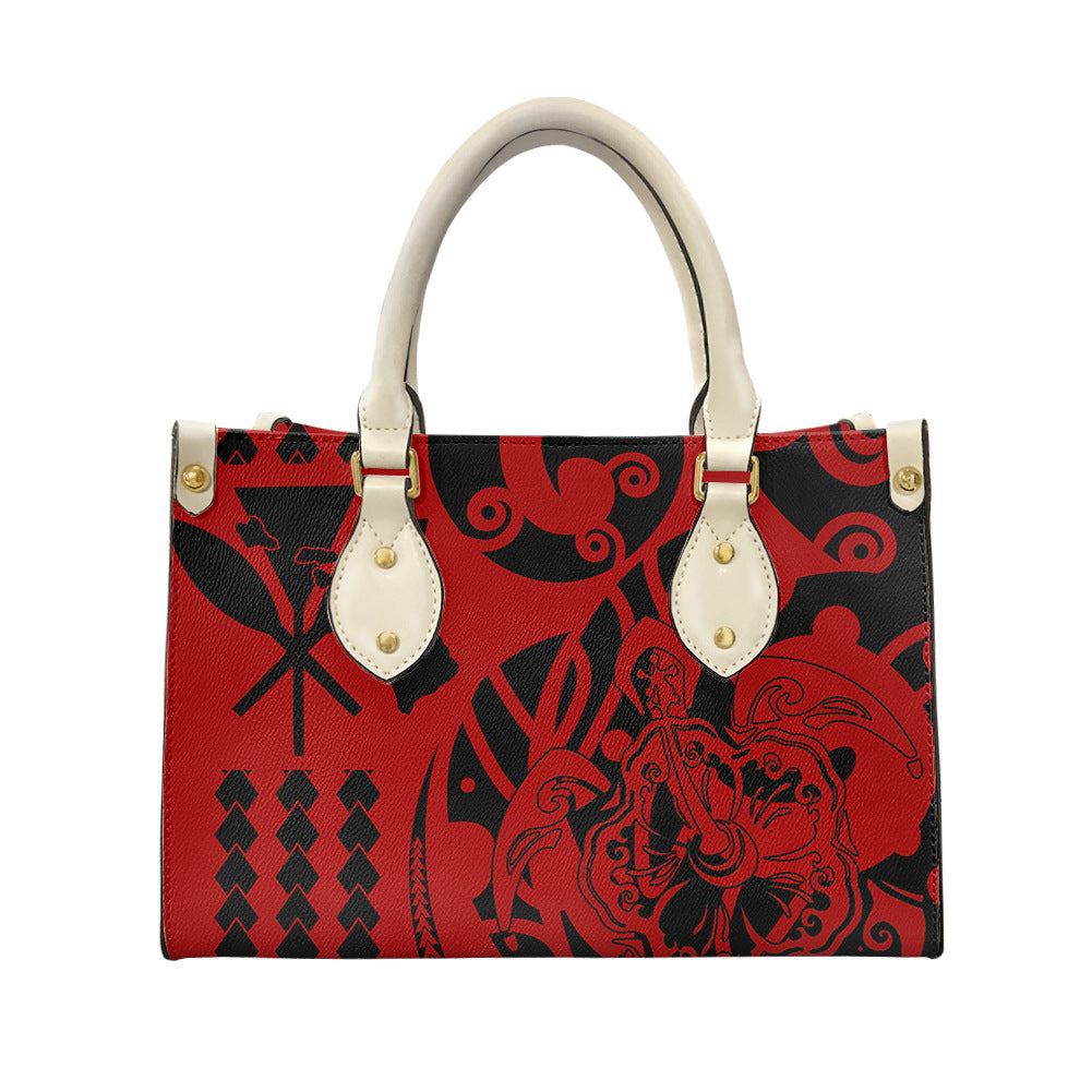 Hawaiian Tribal Print PU Leather Tote Bag for Women