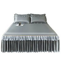 3-Piece Ice Silk Cooling Mat Bed Skirt Set with Pillowcases, Machine Washable & Foldable