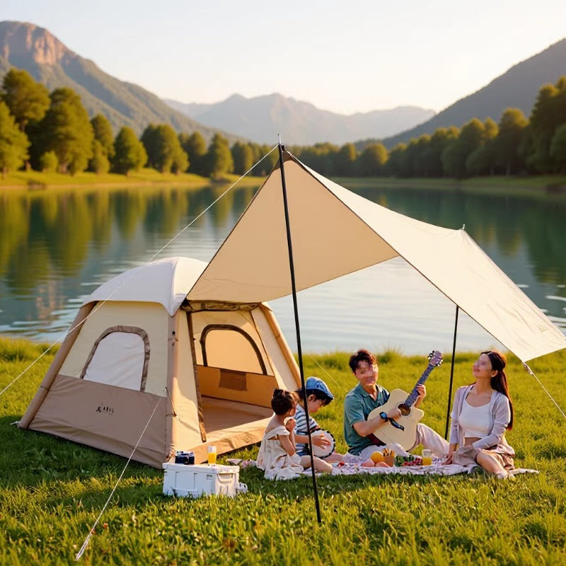 Automatic Inflatable Camping Tent with Windproof Overnight Tarp, 2-in-1 All-Season Waterproof Shelter