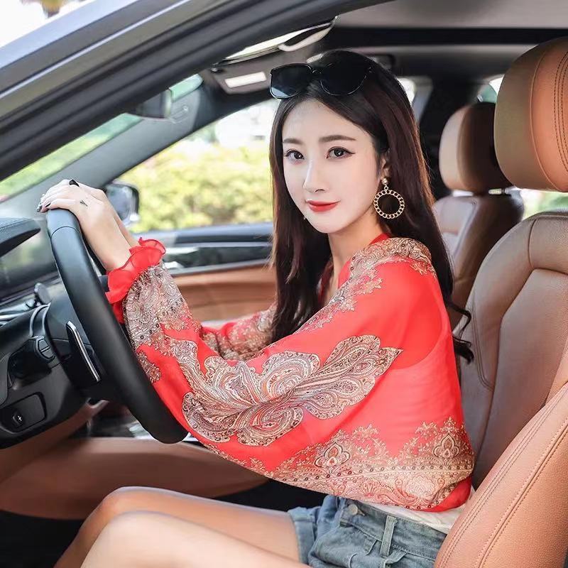 Chiffon Sun Protection Shawl with Sleeves for Outdoor Driving and Cycling