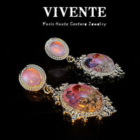 New Chinese Style Amber Dried Flower Waterdrop Gold-Plated S925 Sterling Silver Earrings