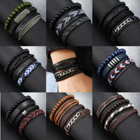 Men's Vintage Braided Rope Bracelet Set - 4-Piece Handmade Wristbands