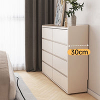 Ultra-Thin 30cm Bedroom Dresser with 8 Drawers, Cream Style, Narrow TV Cabinet Storage