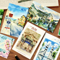 Hand-Painted Watercolor Illustration Postcards of Chinese Scenic Spots and City Landmarks