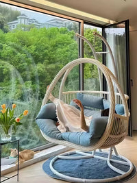 Outdoor Wicker Hanging Basket Chair with Stand, Double/Single Swing Chair for Patio, Garden, Balcony, Indoor/Outdoor Use