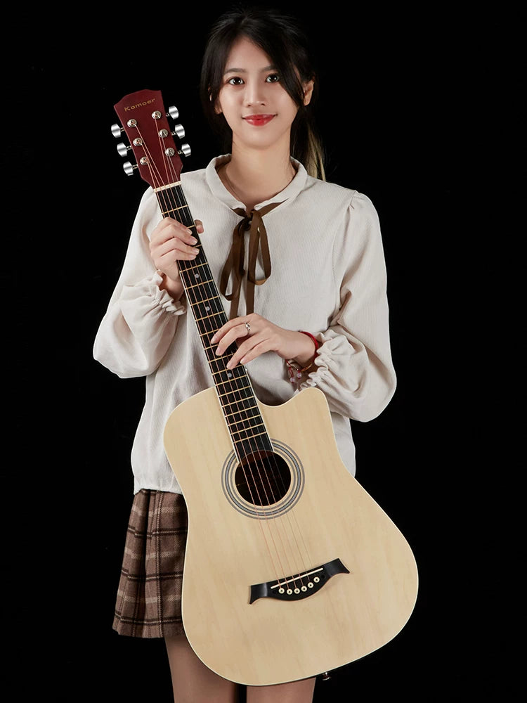 38-inch Acoustic Guitar for Beginners, Solid Wood Folk Guitar for Students and Practice