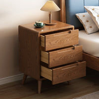 Solid Wood 3-Drawer Nightstand, Oak Wood Storage Cabinet for Bedroom, Nordic Style Dresser, Fully Assembled
