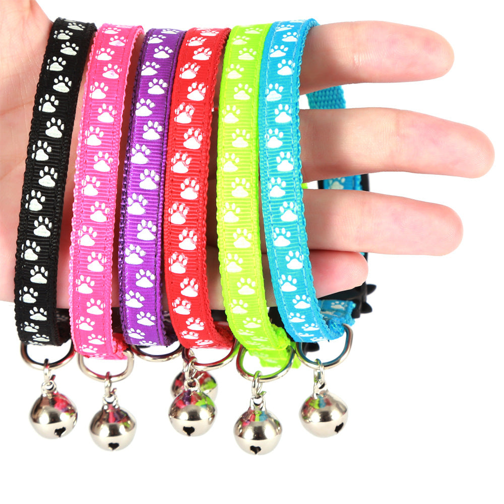 Adjustable Luminous Cat Collar with Bell and Paw/Whiskers Design