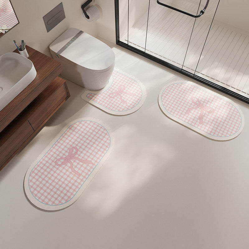 Plaid Absorbent Non-Slip Diatomaceous Earth Bathroom Mat Set