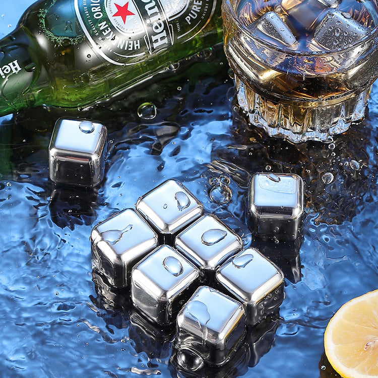 Reusable 304 Stainless Steel Ice Cubes for Whiskey and Wine, Fast Freezing Chilling Stones Set