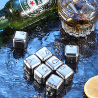 Reusable 304 Stainless Steel Ice Cubes for Whiskey and Wine, Fast Freezing Chilling Stones Set