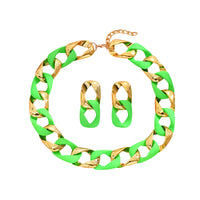 Matte Frosted Hollow Square Acrylic Cuban Chain Necklace and Earrings Set Hip Hop Bright Color Patchwork Jewelry