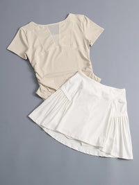 Women's Badminton Tennis Outfit Quick-Dry Short Sleeve Top & Skirt Set