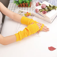 Knitted Arm Warmers for Women, 30cm Mid-Length, Solid Color, Korean Style, Ins High Street Fashion