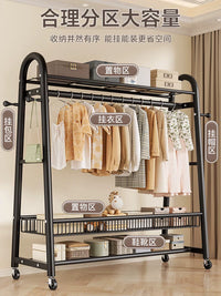 Mobile Garment Rack with Top Shelf & Shoe Rack, Heavy-Duty Clothes Drying Rack for Bedroom & Indoor Use