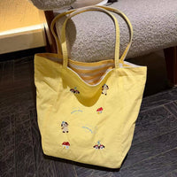 Embroidered Reversible Tote Bag for Women, Large Capacity Shoulder Bag for Students and Commuters