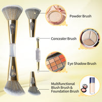 4-in-1 Dual-Ended Soft Bristle Makeup Brush Set for Blush, Foundation, and Highlighter