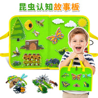 Toddler Travel Felt Busy Board for Insect Recognition, Educational Activity Toy for 3-6 Year Olds