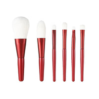6-Piece Wine Red Makeup Brush Set with Soft Bristles and Portable Design