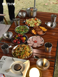 LTHW Portable Outdoor Camping Dinnerware Set - 304 Stainless Steel Bowls, Plates, Cups, Chopsticks, Spoons