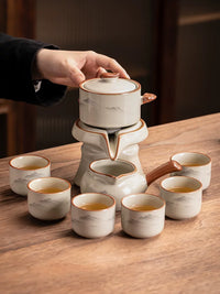 Ru Kiln Automatic Tea Set with Rotating Teapot and Cups for Home Use