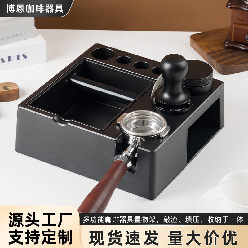 Espresso Coffee Tool Organizer with Knock Box and Tamping Station