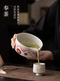 Japanese Ceramic Matcha Bowl Set with Whisk Stand - 8-Piece Cheese-Themed Gift Box