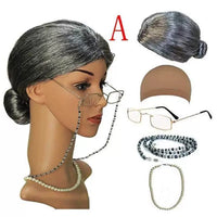 Halloween Elderly Character Wig for Kids & Adults - Grandfather, Grandmother, or Gray Curly Styles