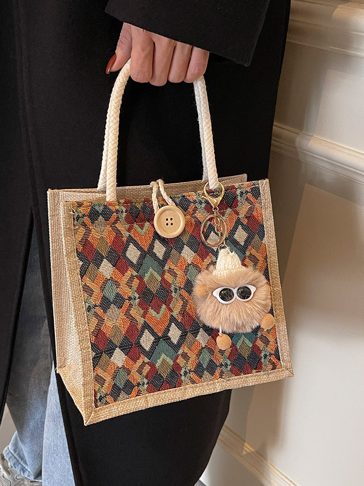Waterproof Linen Tote Bag with High-End Feel, Autumn/Winter New Style Handbag, Small Crossbody Gift Bag