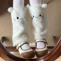 Lolita Sweet Warm Leg Warmers with Cute Cat Face Plush Socks