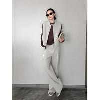 Women's Korean Style Wool Blend Vest and Wide-Leg Pants Set