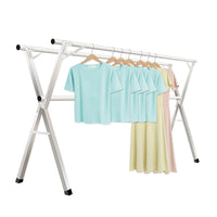 Stainless Steel Foldable Clothes Drying Rack for Indoor/Outdoor Use, Retractable Triple Rod Design