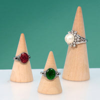 Creative Cone Ring Display Stand with Solid Wood Base for Jewelry Exhibition