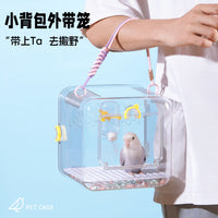 Portable Transparent Bird Carrier Cage with Water Bottle for Parrots Budgies Cockatiels