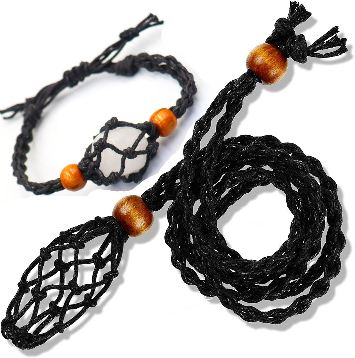 Adjustable Woven Net Pendant Necklace for Natural Stones