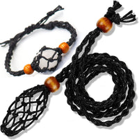 Adjustable Woven Net Pendant Necklace for Natural Stones